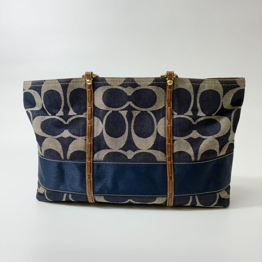 COACH Tote bag Signature Denim Leather Blue Vintage A… - Gem