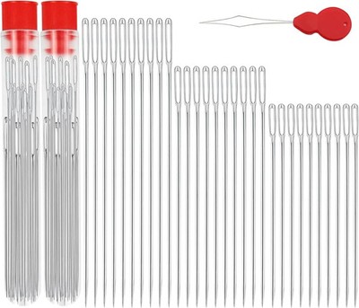 60 PCS Large Eye Sewing Needles Set   3 Sizes with Threader for Hand Sewing 