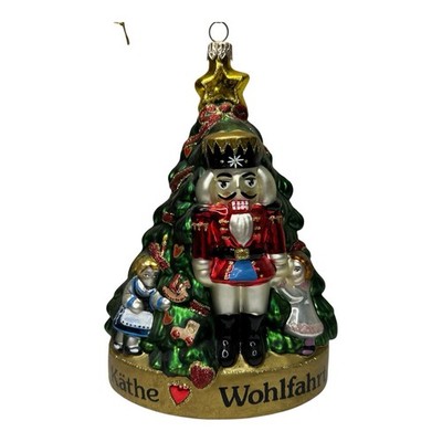 Kathe Wohlfahrt Christmas Tree Nutcracker w/Girls, Large German Glass Ornament