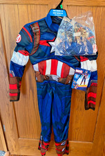 Captain America Avengers Muscle Costume w/Mask Halloween Marvel Kids Sz M 8-10 