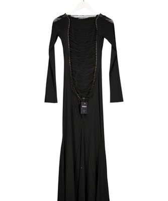 FANCI CLUB Black Long Sleeve Lace-back Maxi Dress UK L