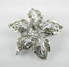 Vintage Eisenberg Sterling Silver Flower Brooch White Rhinestone Pin 17.6g
