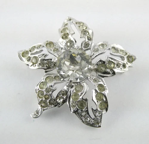 Vintage Eisenberg Sterling Silver Flower Brooch White Rhinestone Pin 17.6g