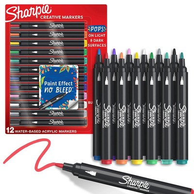Sharpie Creative Markers, Water-Based Acrylic Markers, Assorted Colors, 12count