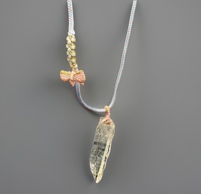 Colombian Lemurian PB Mine Quartz Crystal Necklace Handmade Cord Boho Raw