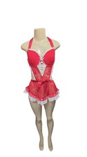 Victoria's Secret Red Lace 2-Piece Babydoll Lingerie Set Halter Ruffle Size M