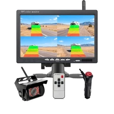 1080P Wireless 7" Quad Monitor Backup Camera for Truck Trailer RV