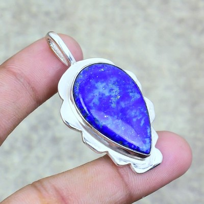 Nice Lapis Lazuli Gemstone 925 Sterling Silver Jewelry Pendant 2.27''
