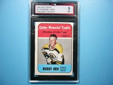 1967/68 TOPPS HOCKEY CARD #118 BOBBY ORR ROOKIE OF THE YEAR CALDER TROPHY KSA 5