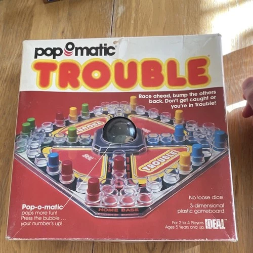 Ideal Trouble Pop-o-matic Strategy Board Game Ages 5+ 2-4 Players Vintage 1980