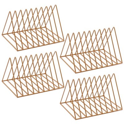 4 PCS Triangle File Storage Holder Rack Iron Desktop Magazine Golden Decor