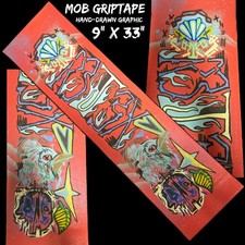 RED MOB, Skateboard Griptape Hand Drawn Artwork, Bird & Skull ~ Heart Leaf Shell