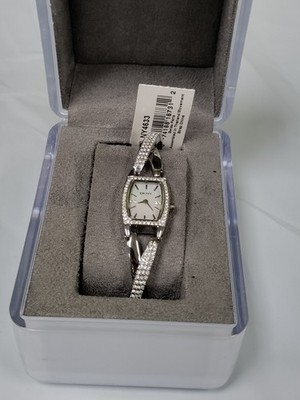 DKNY Women's Mop Crystal Twist Crossover Bangle Bracelet Watch NY4633