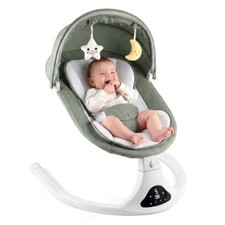 Electric Baby Swing with Remote Control - 5 Natural Motion Speeds, Green