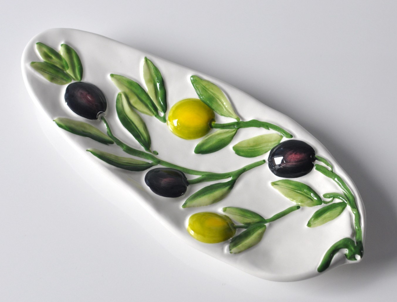 BASSANO KERAMIK Löffelablage OLIVEN Relief MEDITERRANES GESCHIRR