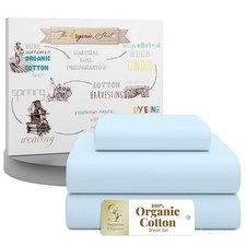 Supreme Elegance 3Pc 100 Organic Cotton Twin Bed Set Sky Blue Cooling Percale