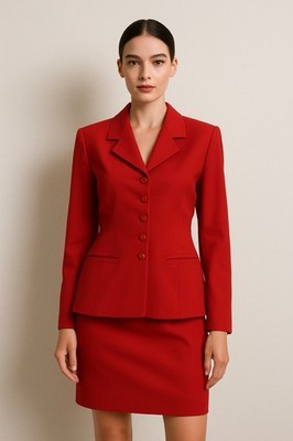 Thierry Mugler Suit 42 Red Jacket Blazer Skirt Pencil Vintage 2PC