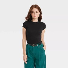 Women's Slim Fit Short Sleeve Ribbed T-Shirt - A New Day, Black, XL