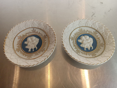 2 Vintage Porcelain Kissing Angels 3.5 Inch Dishes Japan B 70