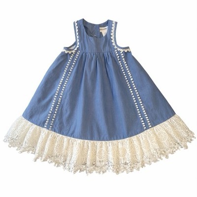 Artisan NY Chambray Lace Hem Dress Girls Size 3T Boho Prairie Cottagecore