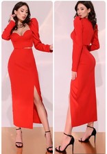 $240 New Sz Small ❤️ NAKED WARDROBE Red Women Midi Skirt Suit Top Long Sleeve