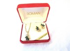 Roman Necklace And Earring Set Emerald And Crystal 18 Inch Chain — photo 1