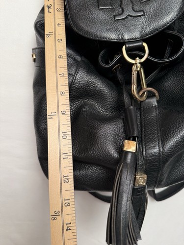 Tory Burch Backpack Bag Large Thea Black Authentic Tassels Side Pockets - Picture 6 of 13