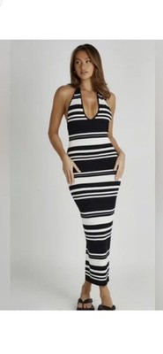 Meshki Striped Halter neck Bodycon Maxi Dress