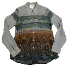 VTG TESS Womens Silk Blouse Sz M Boho Button-Up Long Sleeve Semi Sheer NWOT