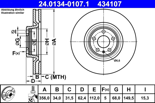 2Er Set Bremsscheiben ATE 24.0134-0107.1 Audi 4G0 615 301 C-image