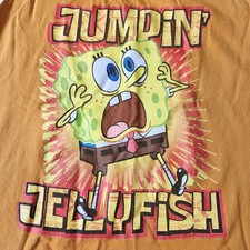 Vintage Y2K 2002 SpongeBob Muscle Tee Kids 6 8 "Jumpin' Jellyfish " Orange Top