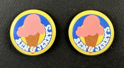 Vintage Ben & Jerry's Ice Cream Cone Lot Of 2 Pinback 1 Inch Buttons Collectible