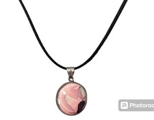 Stainless Steel Pink Swan 1 Inch Pendant w/ 18 Suede Chain