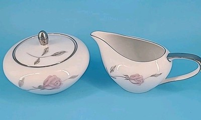 Mikasa Fine China ''Primrose'' 8194 Creamer & Sugar Set - Platinum Trim - 2 Pcs