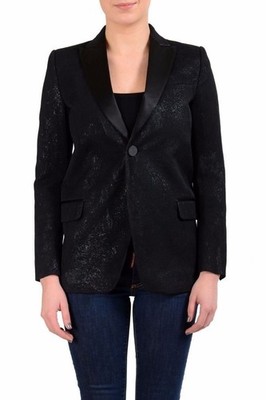 Dsquared2 Women's Silk Wool Sparkling One Button Black Blazer US XS IT 38