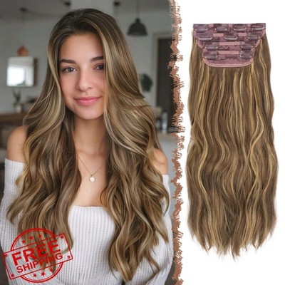 FESHFEN Clip in Hair Extensions 24 Inch Golden Brown Blonde 4PCS