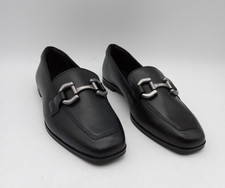 M&S Women's Leather Square Toe Silver Chain Buckle Loafers Size 4.5 Black  New