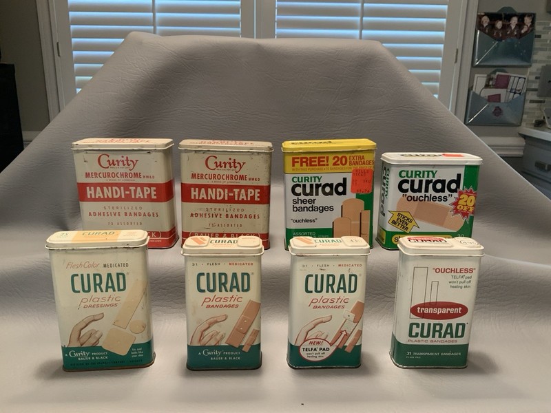 Vintage (eight) Curad Bandage Tins Collection (lot G)