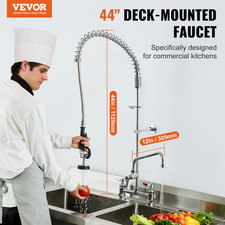 Commercial Faucet with Pre-Rinse Sprayer, 44" Height, for 1/2/3 Compartment Sink