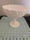 vintage mcm Indiana white milk glass tear drop pedestal planter candy fruit bowl
