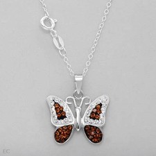 Butterfly Necklace W/Genuine Crystal in 2 tone Enamel  925 Sterling Silver 18"