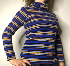Vintage 1980s Crystelle Acrylic Wool Sweater Turtleneck Jumper Blue Striped 12