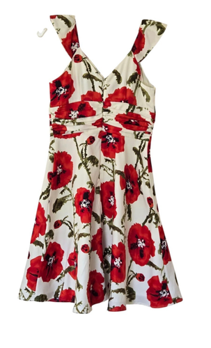 Chadwicks Womens Sheath Dress 6P Petites Ruching Bloomcore Red White Floral - Picture 2 of 15