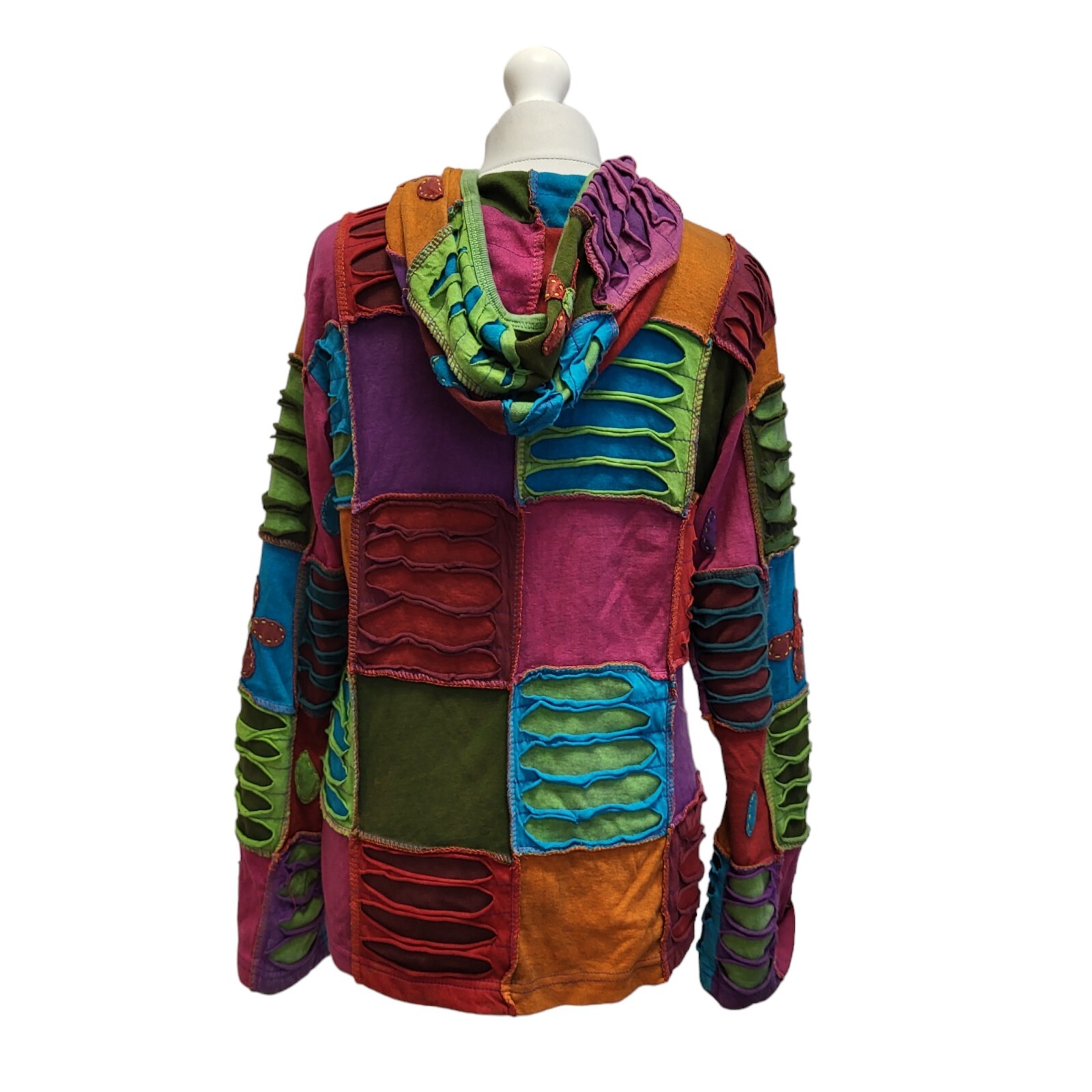 Vintage Patchwork Multicoloured Hooded Jacket Ful… - image 3