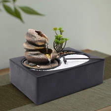 Indoor Water Fountain of Rock Garden Desk Water Fountain with LED Light for Home