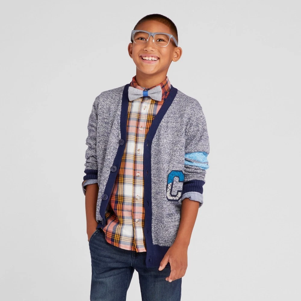 Cat Jack Boys Blue V Neck Letterman Cardigan Sweater Size 4 5