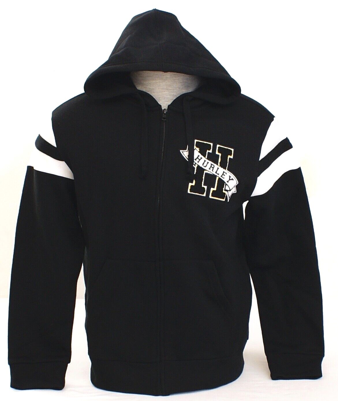 Hurley University Men's M Black Zip Front Hoodie Hooded Sweatshirt image 2