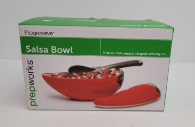 Progressive Salsa Bowl 3 piece Hand Painted Ceramic, Chili Pepper Shape 