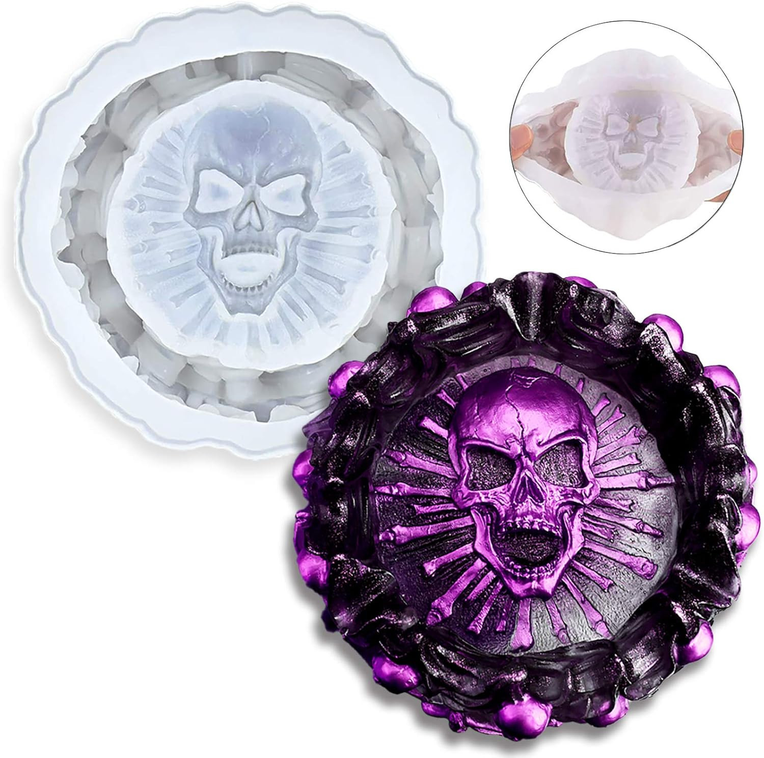 Resin Mold, Silicone Ashtray Mold Halloween Skull DIY Craft 
