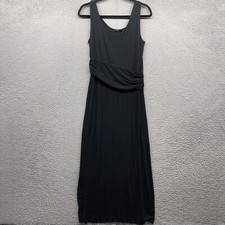 Tahari Women Maxi Tank Dress Black Sleeveless Scoop Neck Pullover Ruched Size S